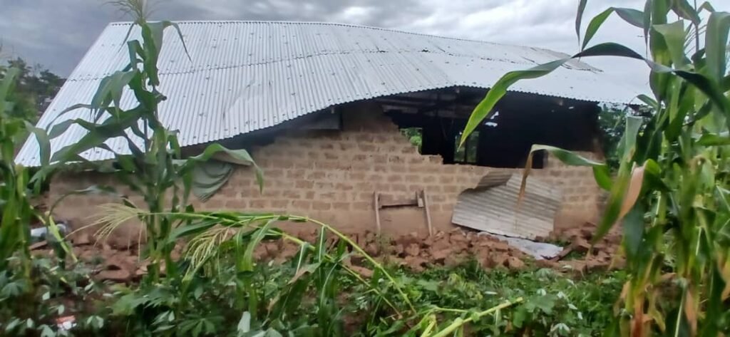 Ghana rainstorm damage in Oti Region showing destroyed houses in Ketsi and Koensim after severe weather event in Jasikan Municipality