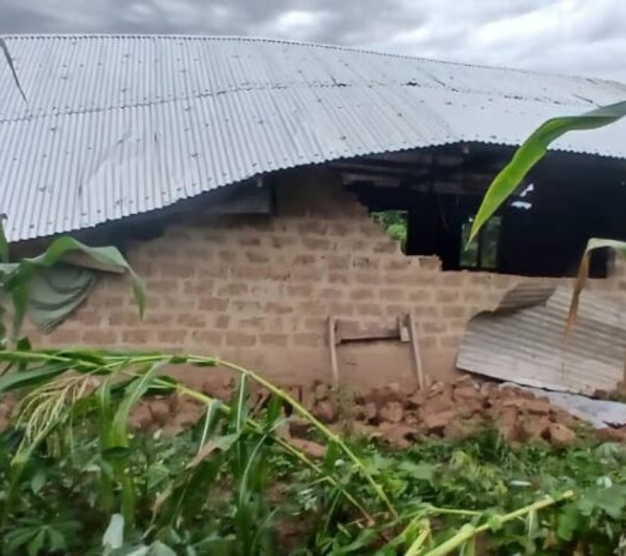 Ghana rainstorm damage in Oti Region showing destroyed houses in Ketsi and Koensim after severe weather event in Jasikan Municipality