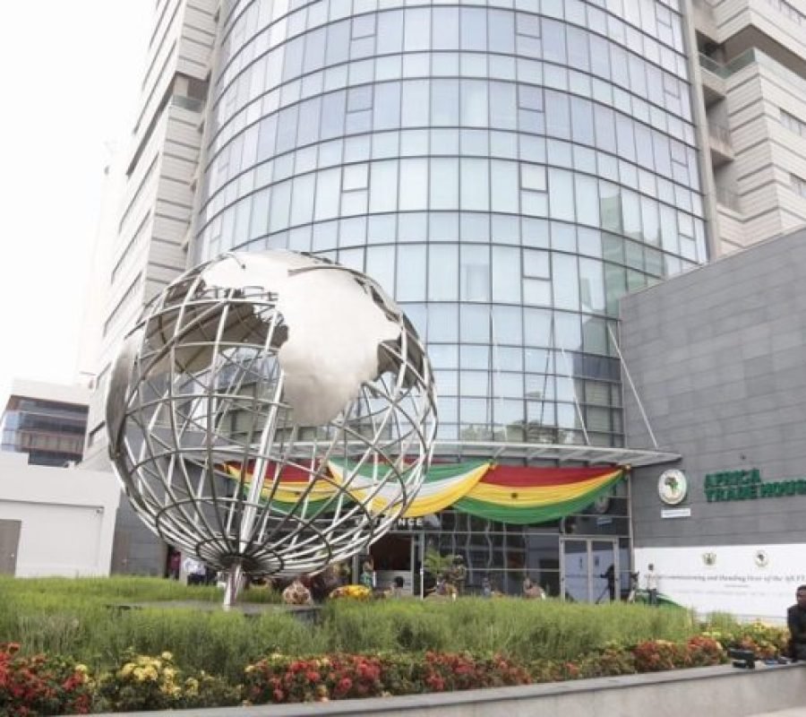 (200818) -- ACCRA, Aug. 18, 2020 (Xinhua) -- A man sits outside the African Continental Free Trade Area (AfCFTA) Secretariat office in Accra, capital of Ghana, August 17, 2020. Ghanaian President on Monday handed over the edifice housing the African Continental Free Trade Area (AfCFTA) secretariat to the African Union (AU) for the commencement of work. (Ghana Presidency/Handout via Xinhua)