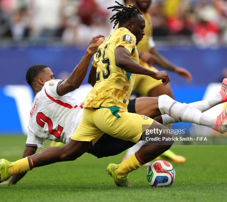 FOXBOROUGH, MASSACHUSETTS - JUNE 23: Prince Adu #25 of Ghana is challenged by Ezri Konsa #2 of England in the penalty box during the FIFA World Cup 2026 Group L match between England and Ghana at Boston Stadium on June 23, 2026 in Foxborough, Massachusetts. (Photo by Patrick Smith - FIFA/FIFA via Getty Images)