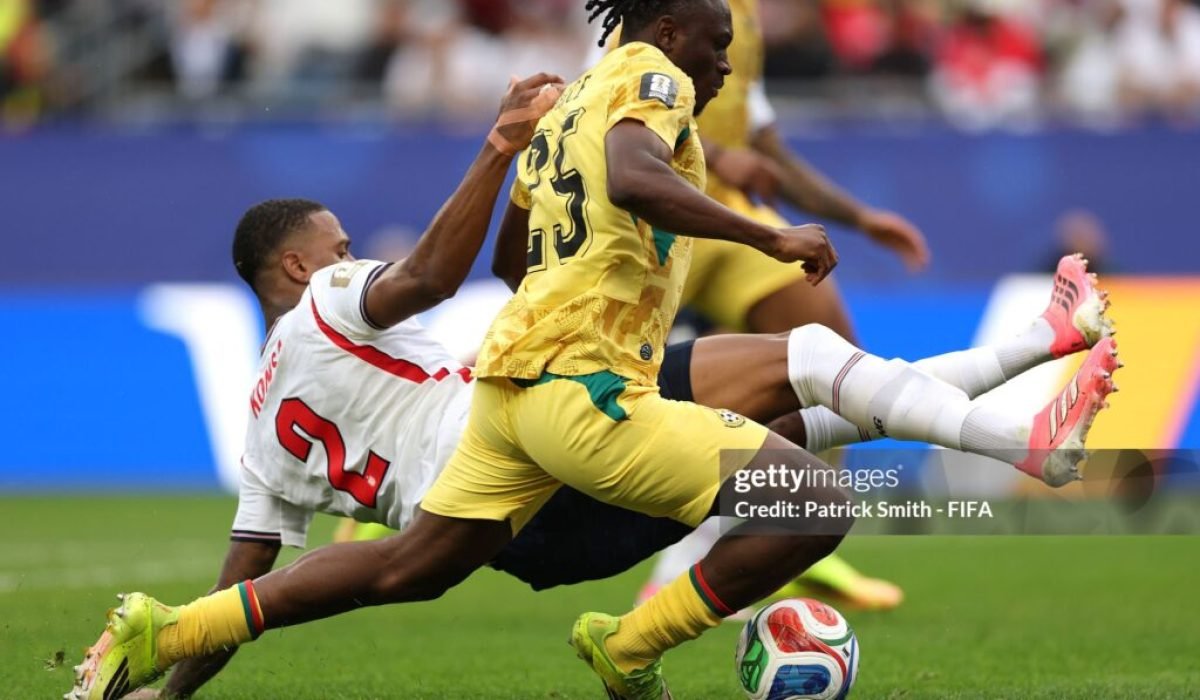 FOXBOROUGH, MASSACHUSETTS - JUNE 23: Prince Adu #25 of Ghana is challenged by Ezri Konsa #2 of England in the penalty box during the FIFA World Cup 2026 Group L match between England and Ghana at Boston Stadium on June 23, 2026 in Foxborough, Massachusetts. (Photo by Patrick Smith - FIFA/FIFA via Getty Images)