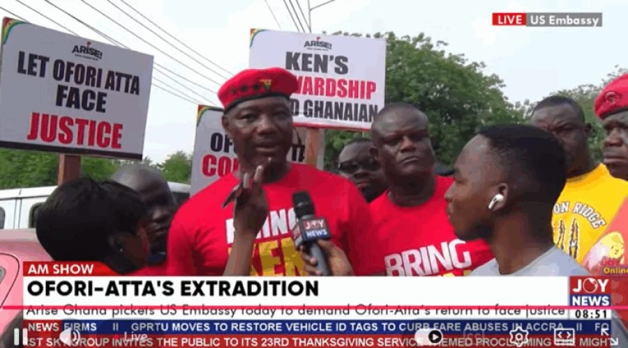Arise Ghana Protests at US Embassy for Ofori-Atta's Return
