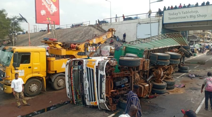 Cargo Truck Crash on Circle Overhead Blocks Traffic